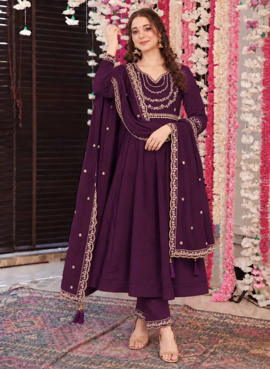 Amrah Wholesale Anaya Vol 1 Roman Silk Embroidered Anarkali Kurti Pant Dupatta Set