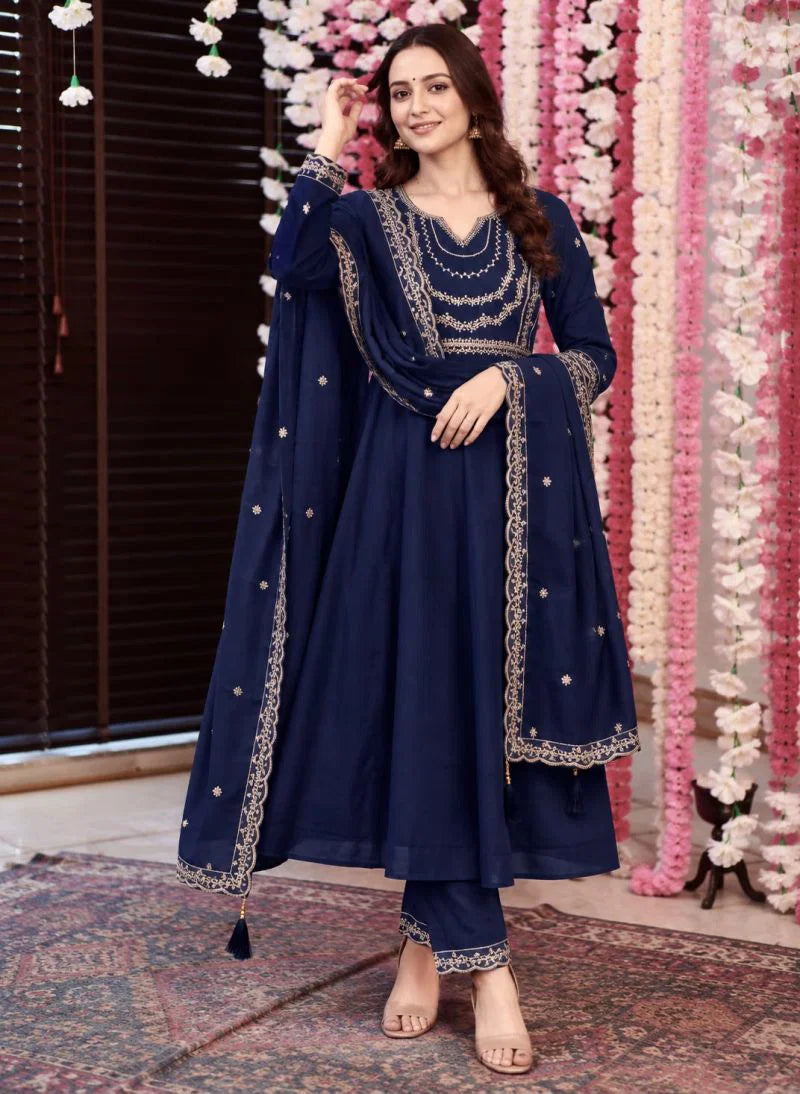 Amrah Wholesale Anaya Vol 1 Roman Silk Embroidered Anarkali Kurti Pant Dupatta Set