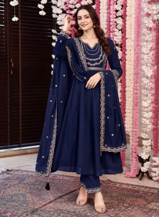 Amrah Wholesale Anaya Vol 1 Roman Silk Embroidered Anarkali Kurti Pant Dupatta Set