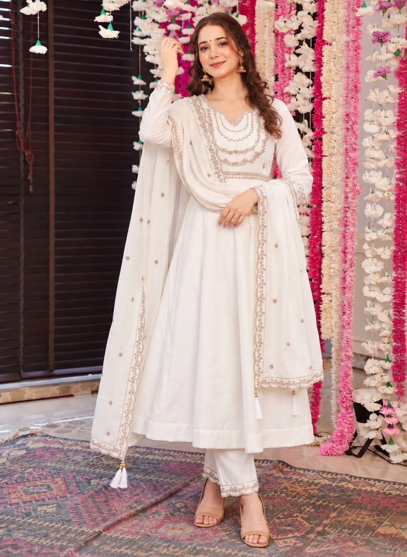 Amrah Wholesale Anaya Vol 1 Roman Silk Embroidered Anarkali Kurti Pant Dupatta Set