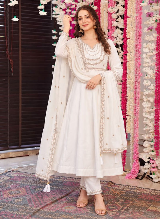 Amrah Wholesale Anaya Vol 1 Roman Silk Embroidered Anarkali Kurti Pant Dupatta Set