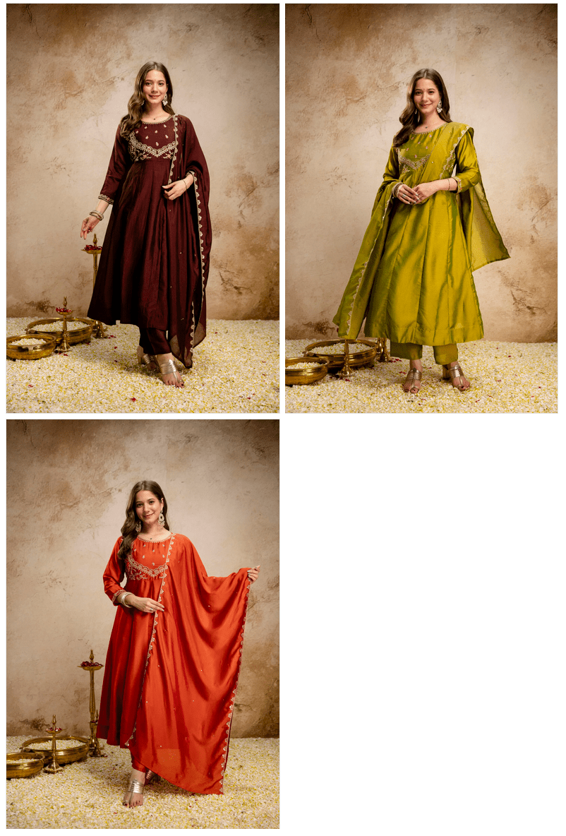 Amrah Wholesale Aravibhuti 01 Vichitra Silk Kurti Pant Dupatta Set - Amrah Wholesale