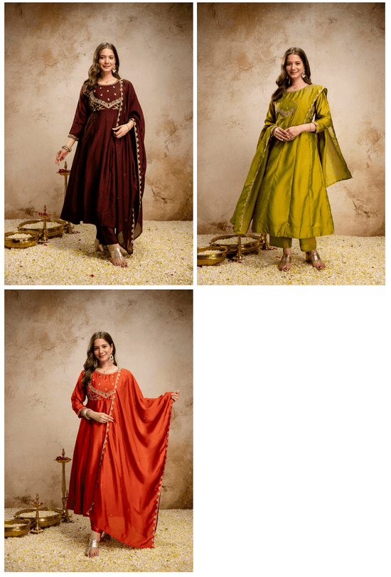 Amrah Wholesale Aravibhuti 01 Vichitra Silk Kurti Pant Dupatta Set - Amrah Wholesale