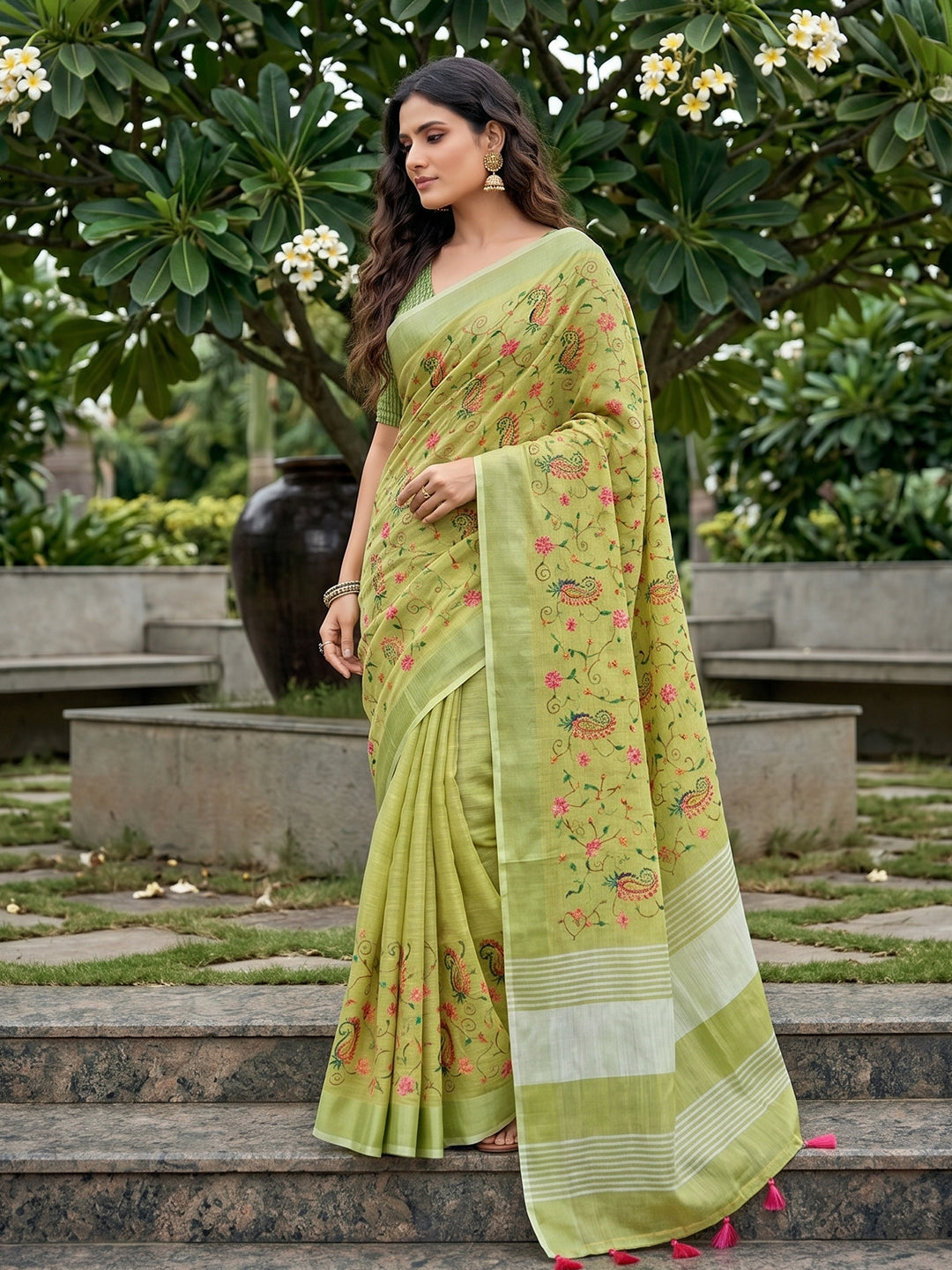 Amrah Wholesale Ast Karishma Linen Embroidered Saree
