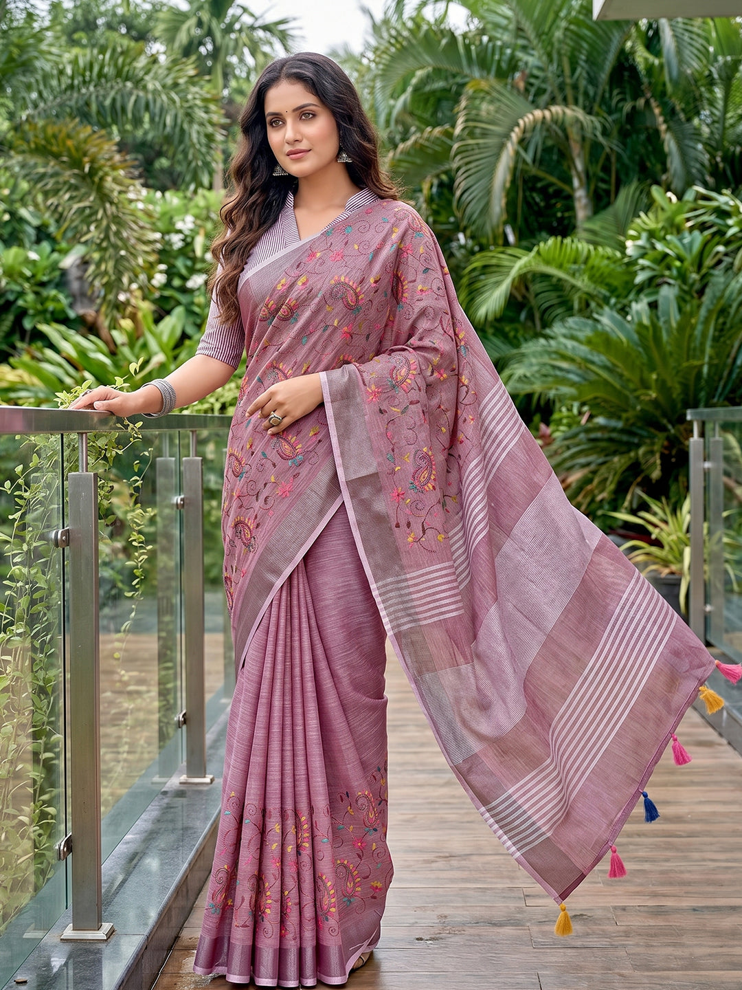 Amrah Wholesale Ast Karishma Linen Embroidered Saree