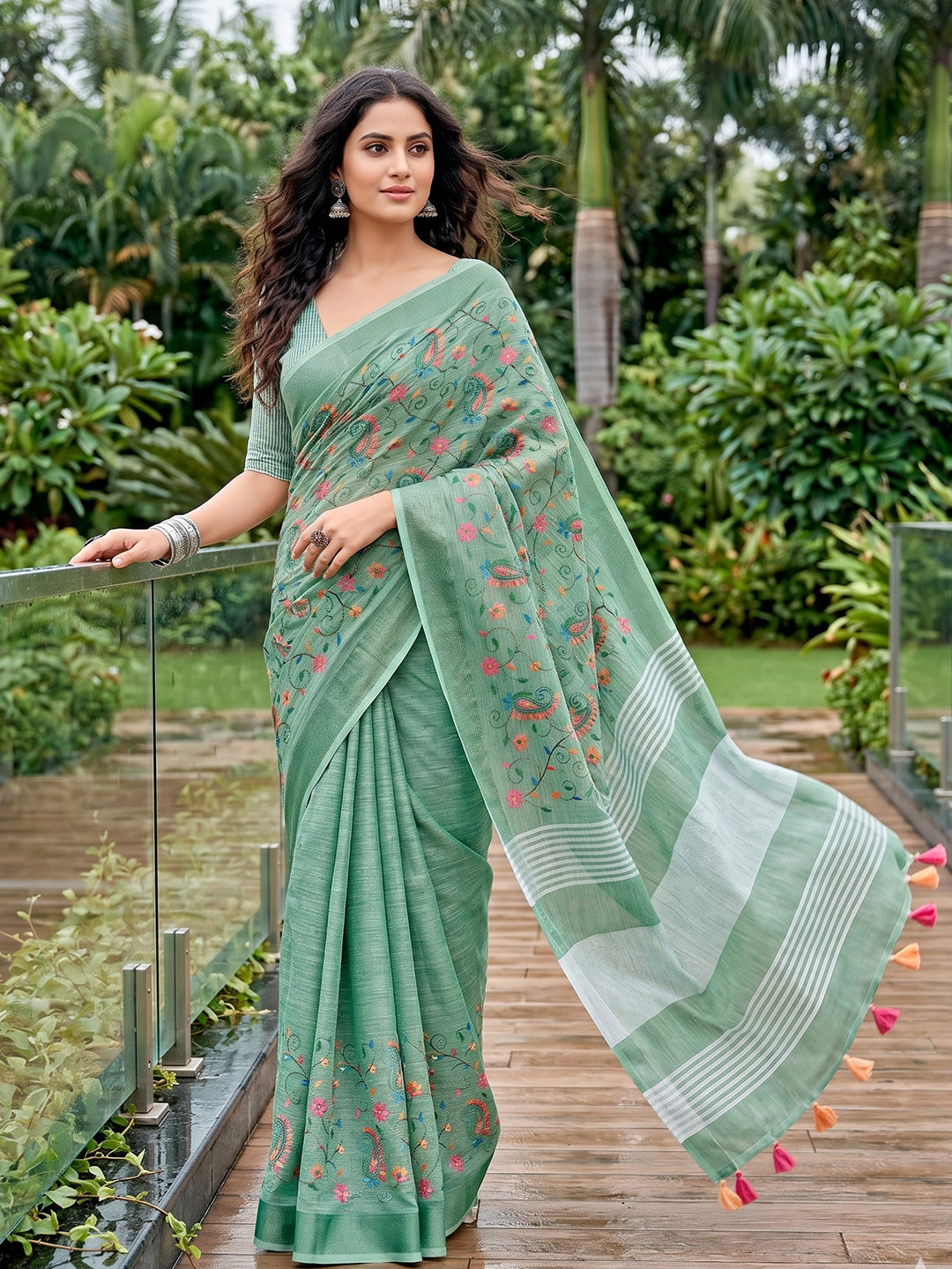 Amrah Wholesale Ast Karishma Linen Embroidered Saree