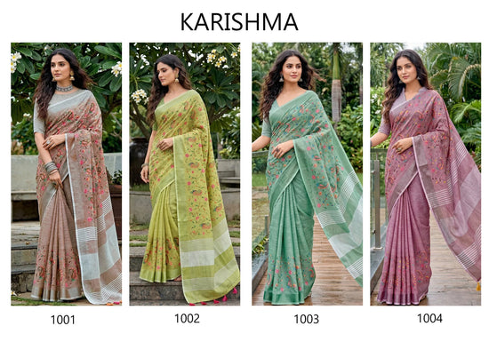 Amrah Wholesale Ast Karishma Linen Embroidered Saree