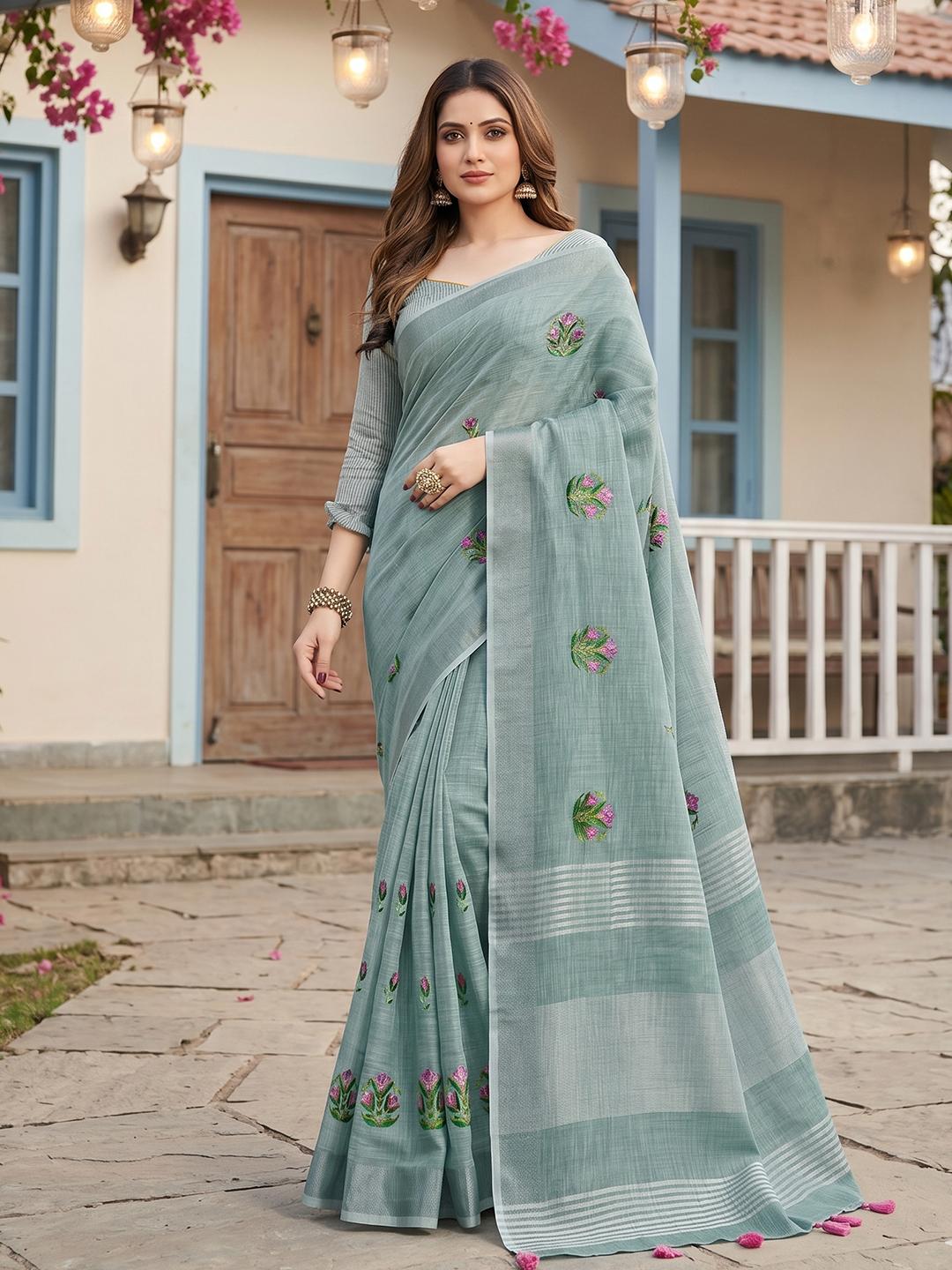 Amrah Wholesale Ast Samaira Soft Linen Embroidered Saree - Amrah Wholesale