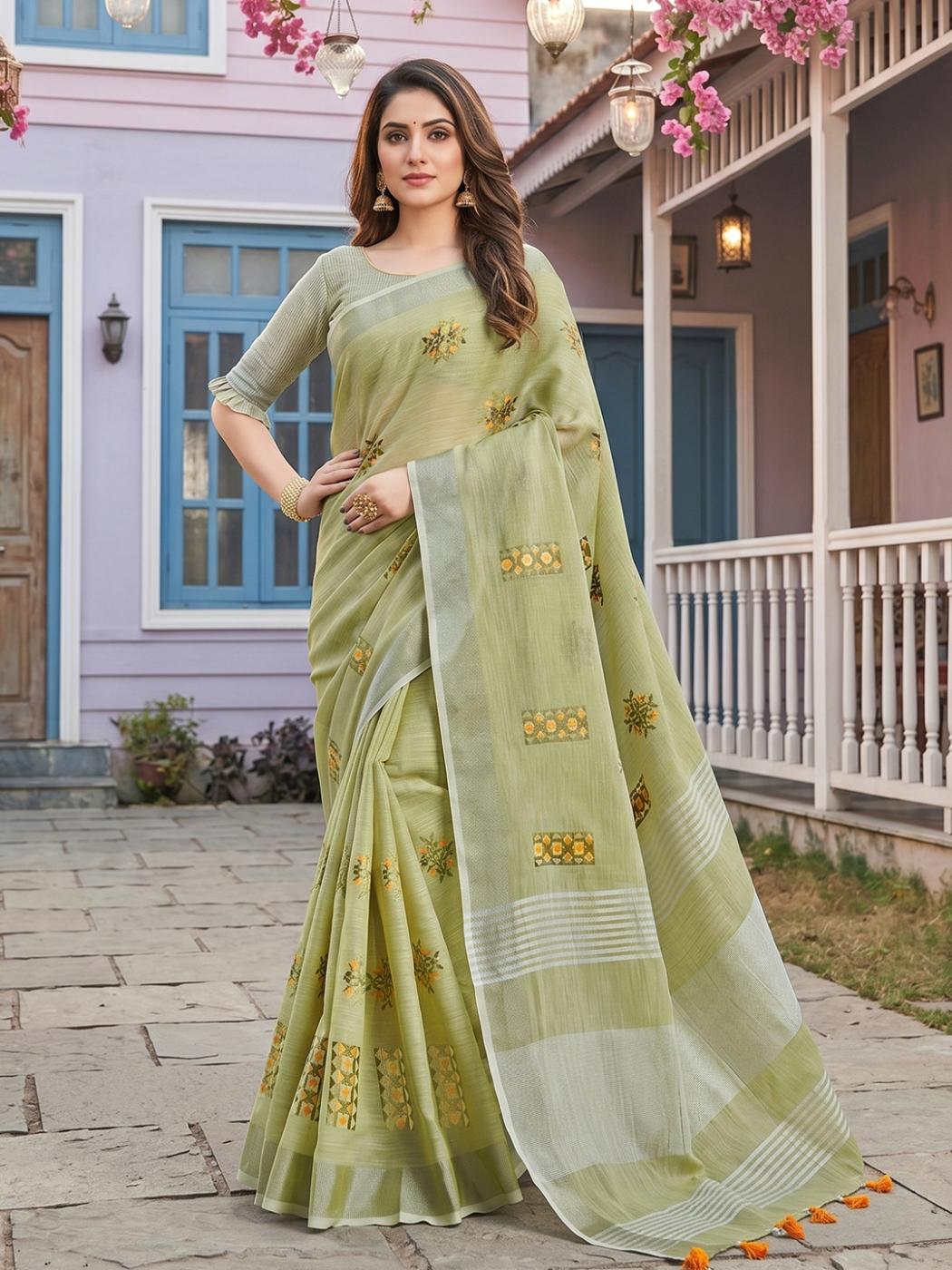 Amrah Wholesale Ast Samaira Soft Linen Embroidered Saree - Amrah Wholesale