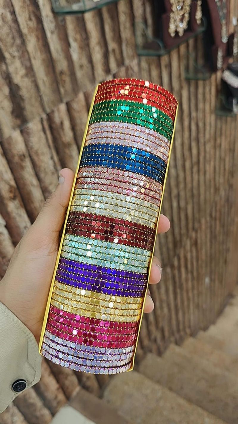 Amrah Wholesale Beautiful Tikki Stone Bangles 1 Metal Set