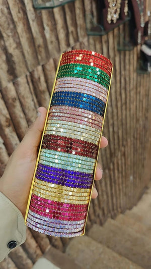Amrah Wholesale Beautiful Tikki Stone Bangles 1 Metal Set
