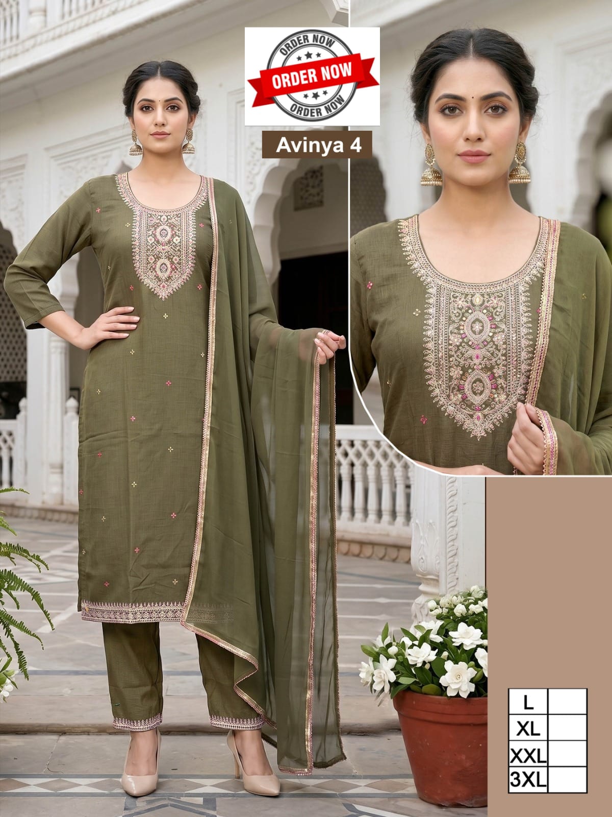 Amrah Wholesale Beauty Avinya Vol 1 Vertican Embroidered Kurti With Bottom Dupatta - Amrah Wholesale