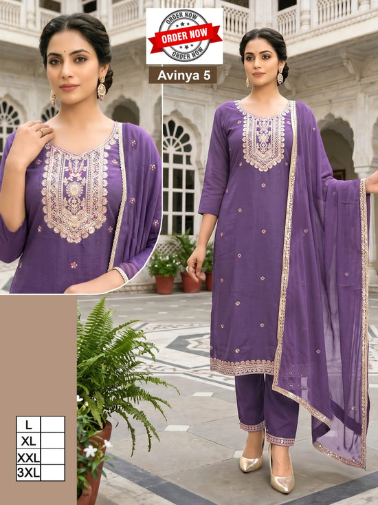 Amrah Wholesale Beauty Avinya Vol 1 Vertican Embroidered Kurti With Bottom Dupatta - Amrah Wholesale