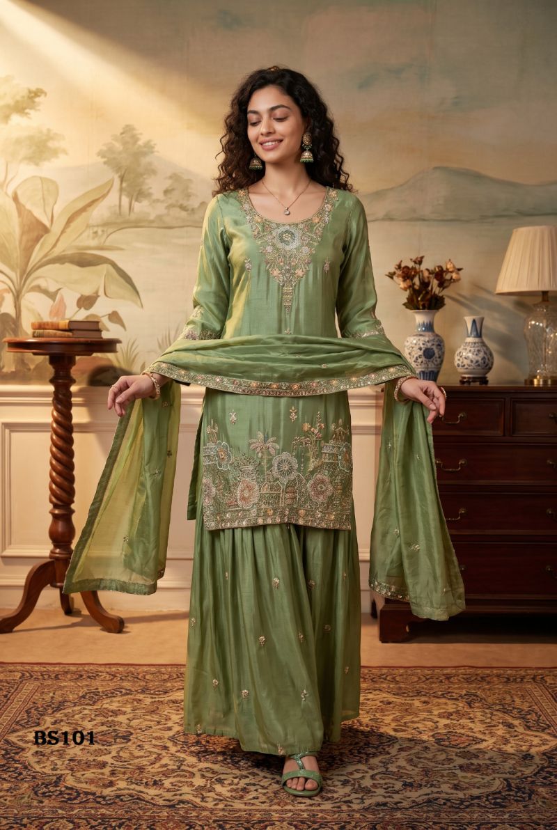 Amrah Wholesale Beriston Bs 101 Pure Tissue Silk Heavy Handwork Embroidered Salwar Kameez Set - Amrah Wholesale