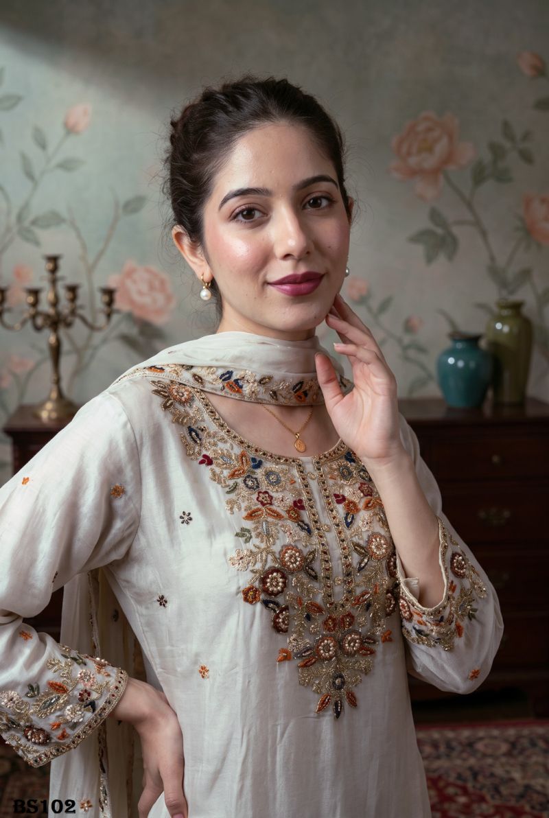 Amrah Wholesale Beriston Bs 102 Pure Chinon Heavy Handwork Embroidered Salwar Kameez Set - Amrah Wholesale