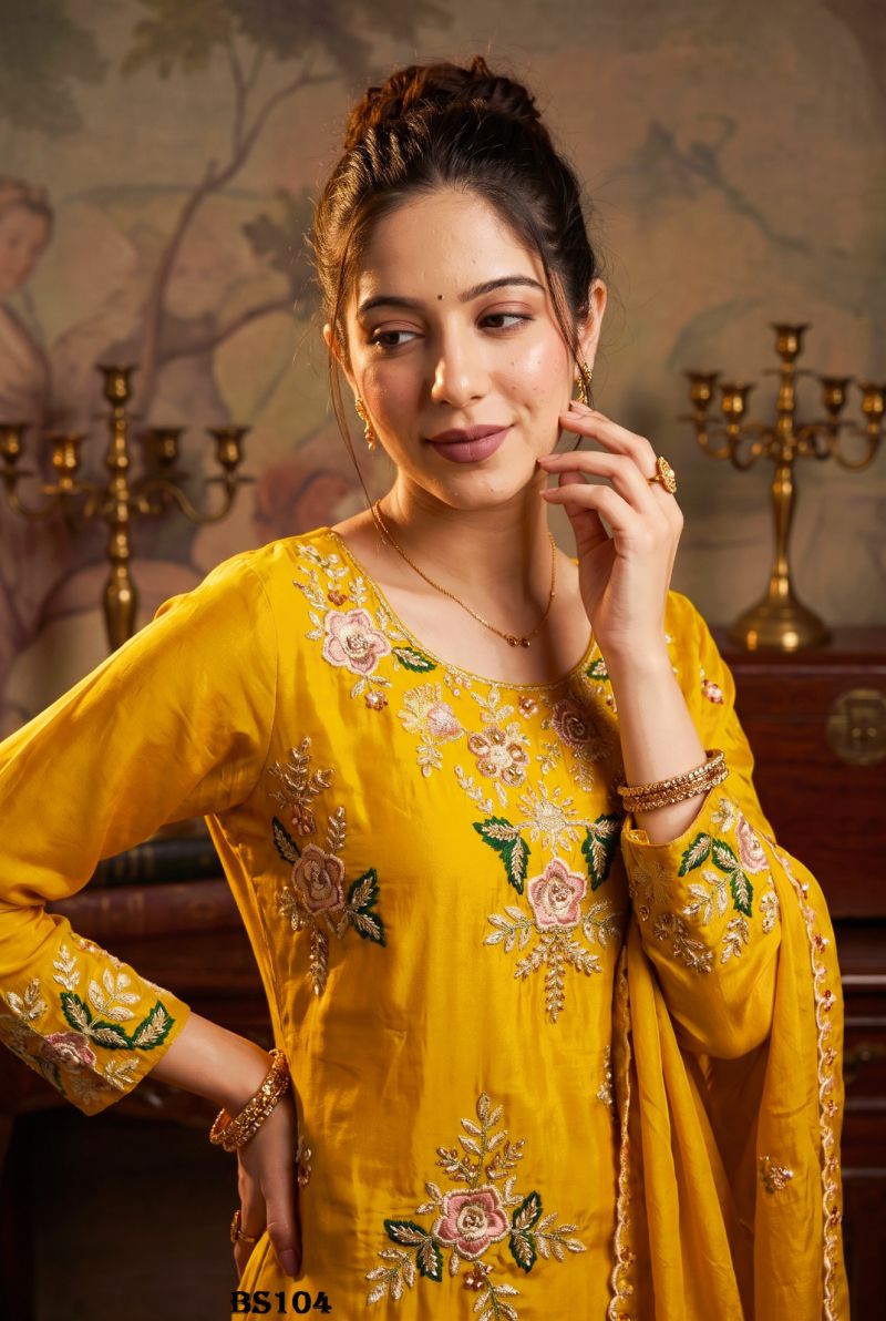 Amrah Wholesale Beriston Bs 104 Pure Natural Crepe Heavy Handwork Embroidered Salwar Kameez Set - Amrah Wholesale
