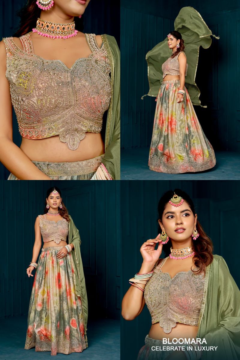 Amrah Wholesale Bloomara Ka 1209 Chinon Printed Embroidered Lehenga Choli