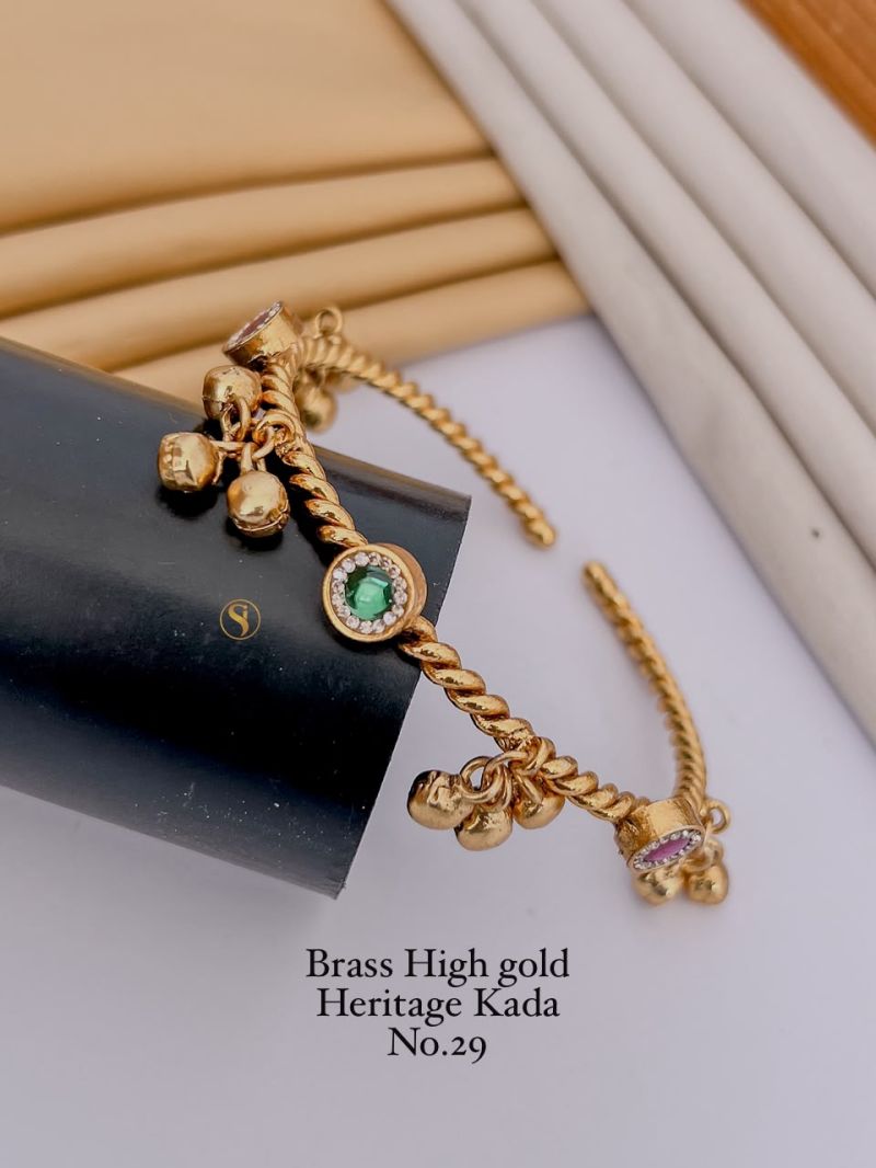 Amrah Wholesale Brass High Gold Heritage Kada 29 Brass Stone Work Jewellery