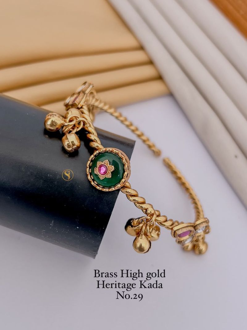 Amrah Wholesale Brass High Gold Heritage Kada 29 Brass Stone Work Jewellery