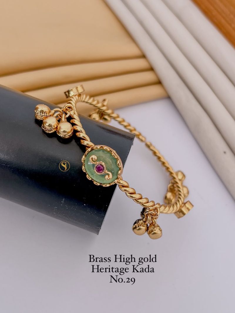 Amrah Wholesale Brass High Gold Heritage Kada 29 Brass Stone Work Jewellery