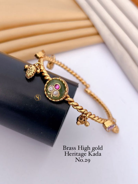 Amrah Wholesale Brass High Gold Heritage Kada 29 Brass Stone Work Jewellery