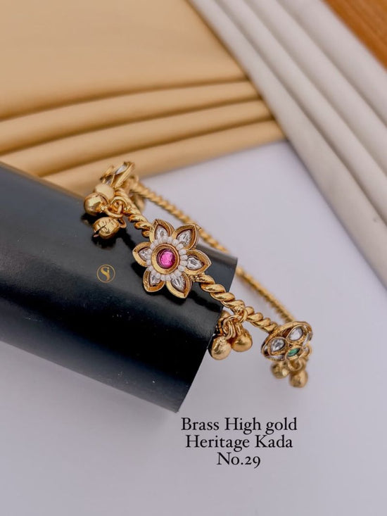 Amrah Wholesale Brass High Gold Heritage Kada 29 Brass Stone Work Jewellery