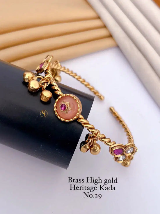 Amrah Wholesale Brass High Gold Heritage Kada 29 Brass Stone Work Jewellery