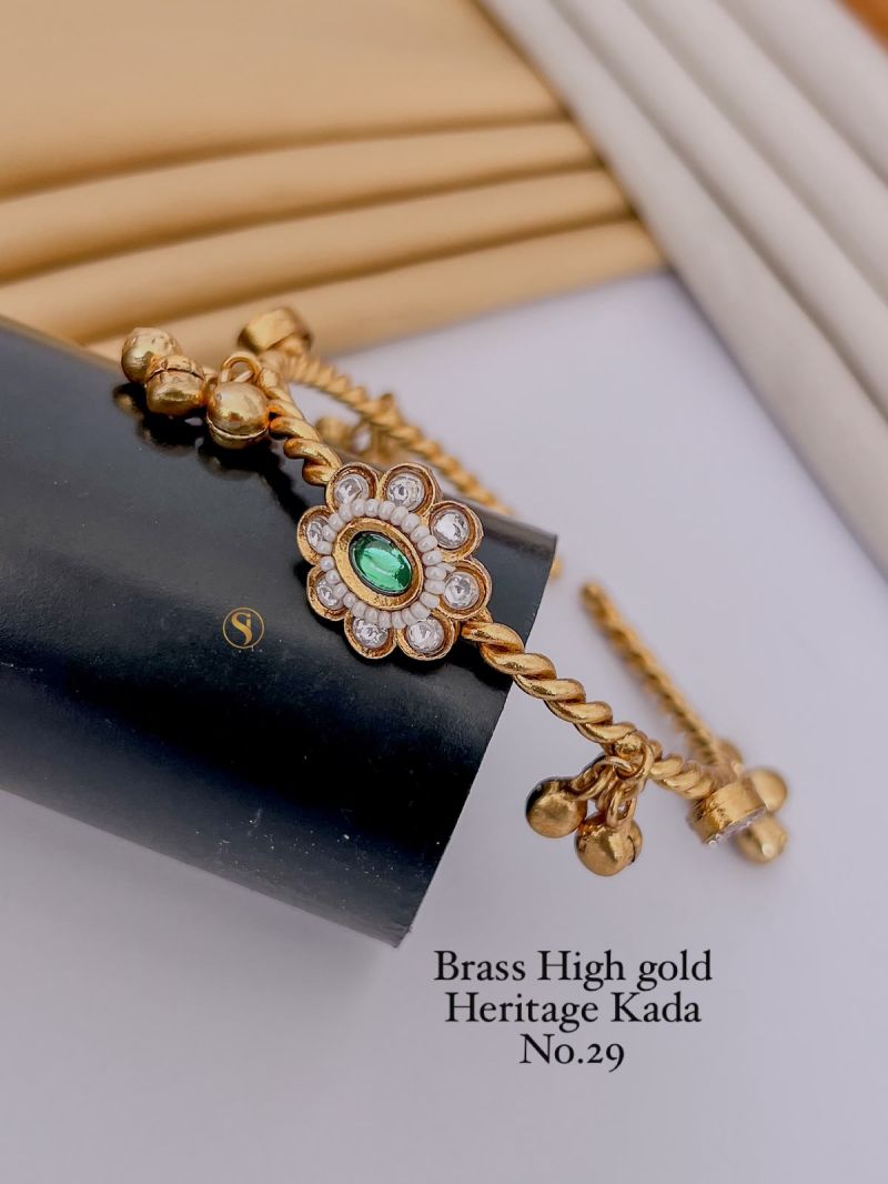 Amrah Wholesale Brass High Gold Heritage Kada 29 Brass Stone Work Jewellery