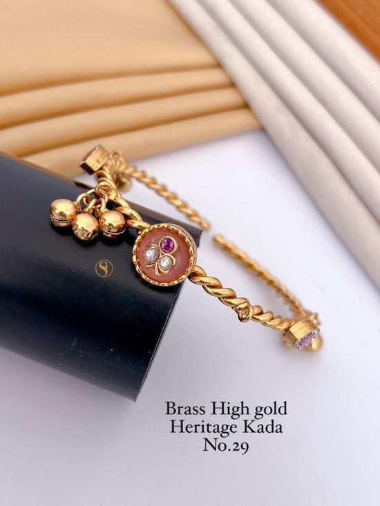 Amrah Wholesale Brass High Gold Heritage Kada 29 Brass Stone Work Jewellery