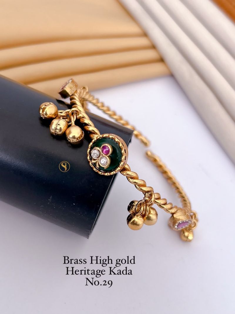 Amrah Wholesale Brass High Gold Heritage Kada 29 Brass Stone Work Jewellery