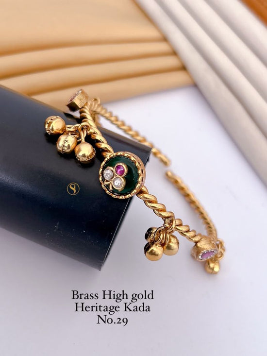 Amrah Wholesale Brass High Gold Heritage Kada 29 Brass Stone Work Jewellery