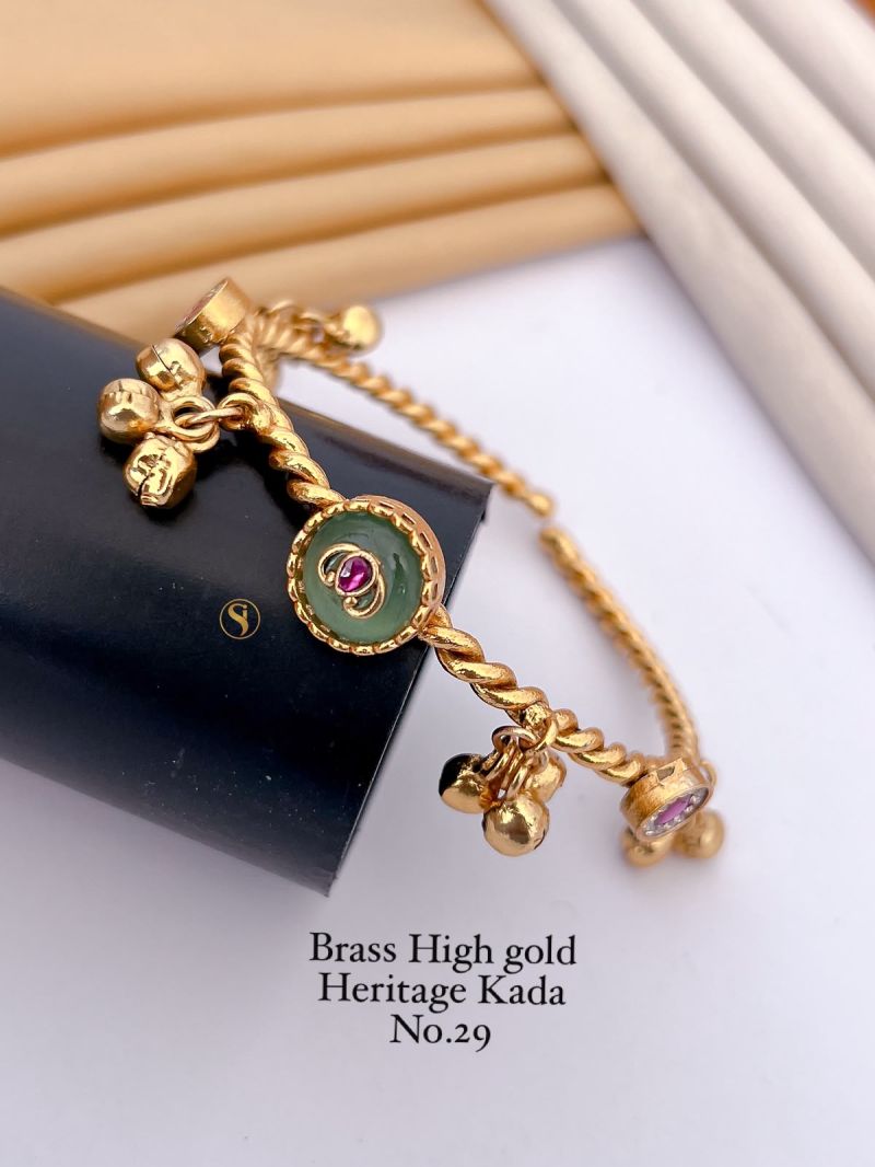 Amrah Wholesale Brass High Gold Heritage Kada 29 Brass Stone Work Jewellery