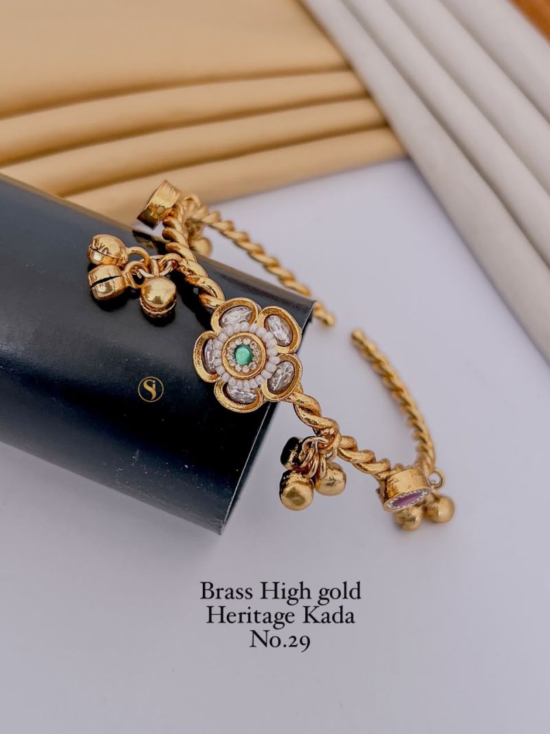 Amrah Wholesale Brass High Gold Heritage Kada 29 Brass Stone Work Jewellery