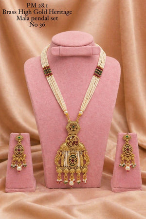 Amrah Wholesale Brass High Gold Heritage Mala Pandat Set 1 Brass Necklace Set