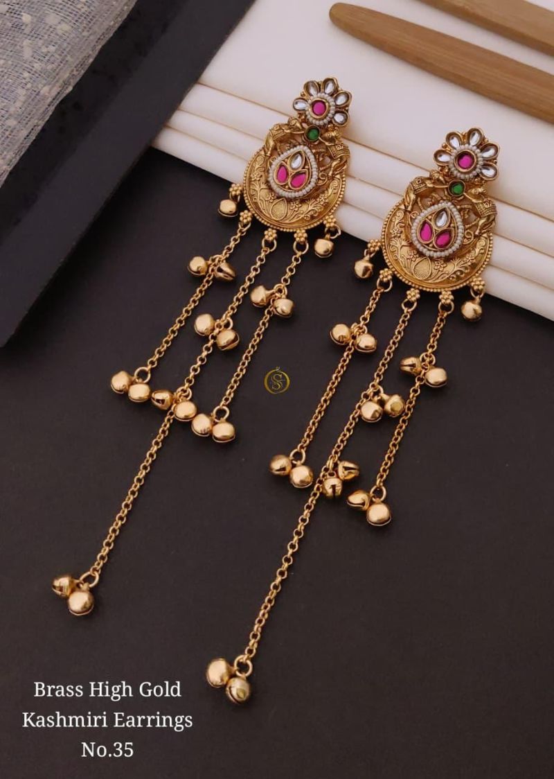 Amrah Wholesale Brass High Gold Kashmiri Earring 35 Collection