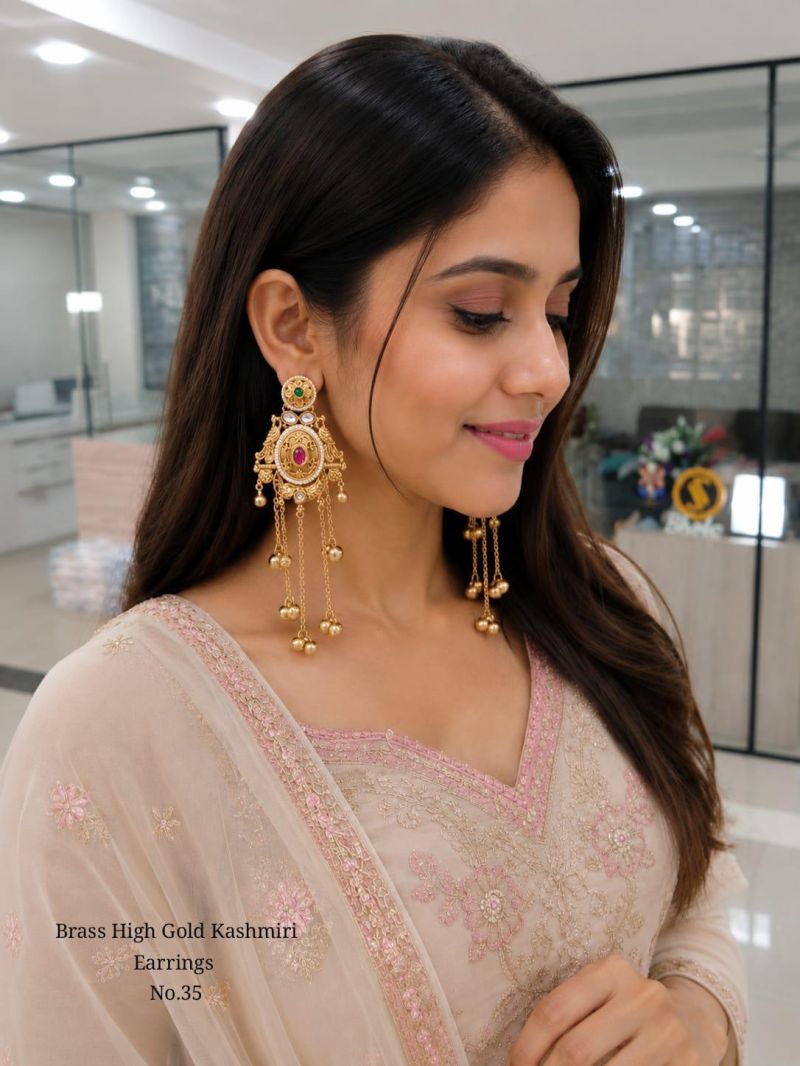 Amrah Wholesale Brass High Gold Kashmiri Earring 35 Collection