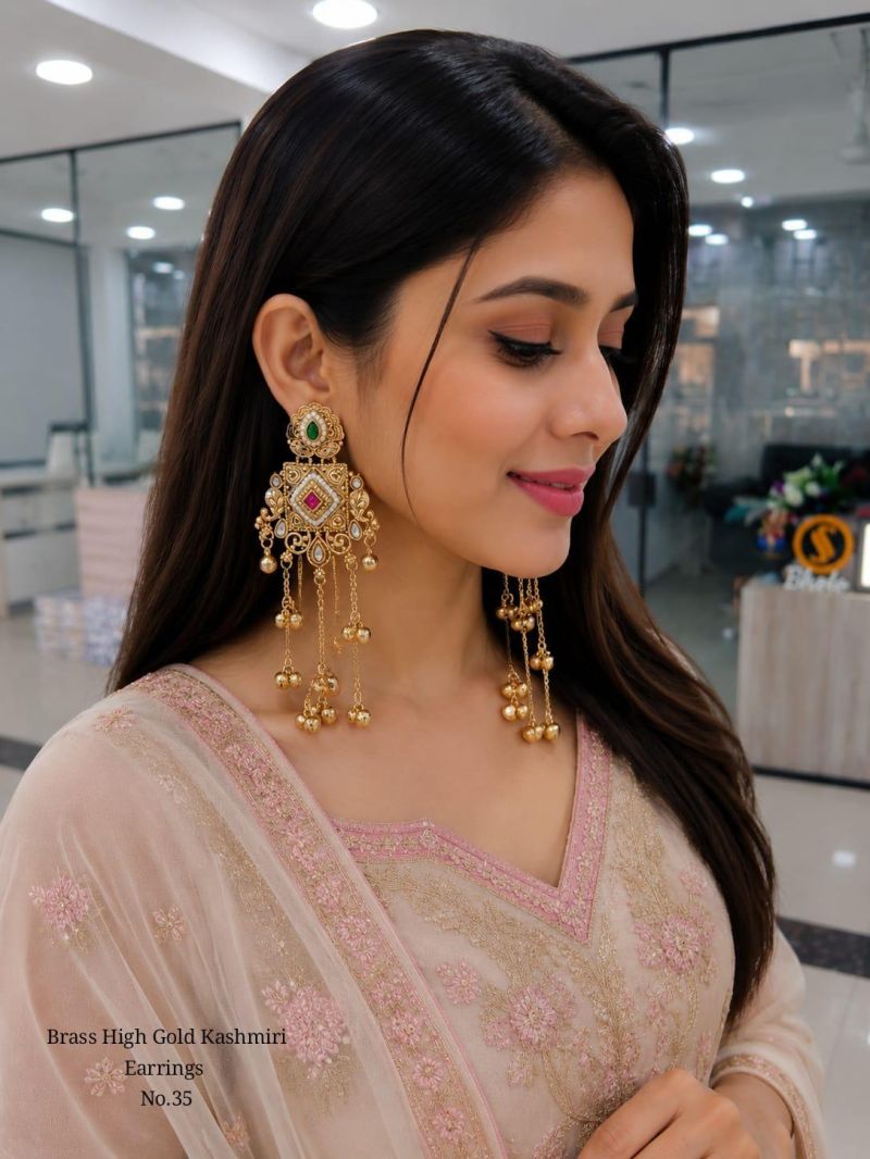 Amrah Wholesale Brass High Gold Kashmiri Earring 35 Collection