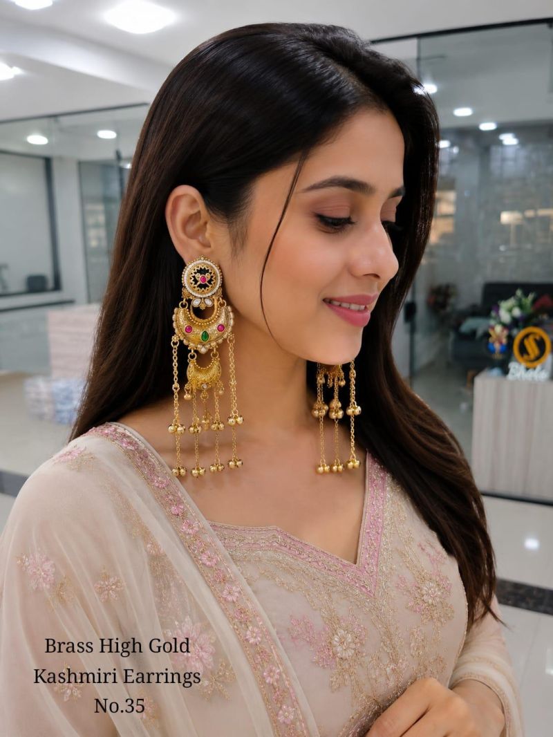 Amrah Wholesale Brass High Gold Kashmiri Earring 35 Collection