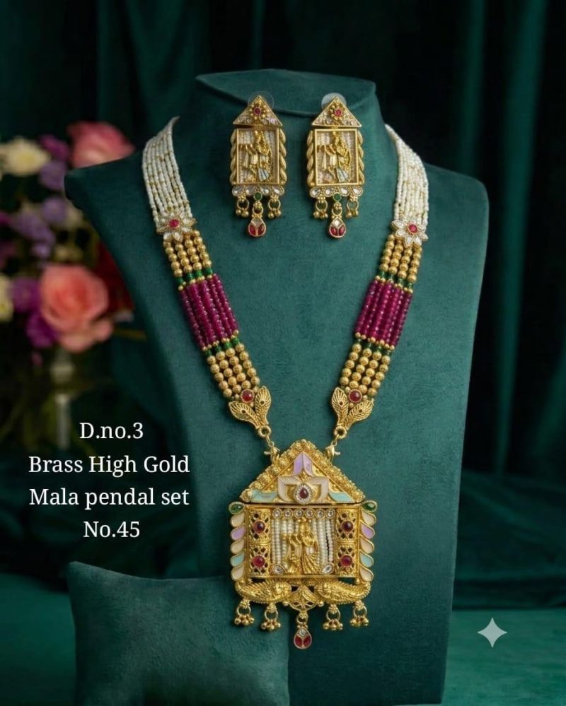 Amrah Wholesale Brass High Gold Mala Pandel Set 45 Brass Necklace Set - Amrah Wholesale