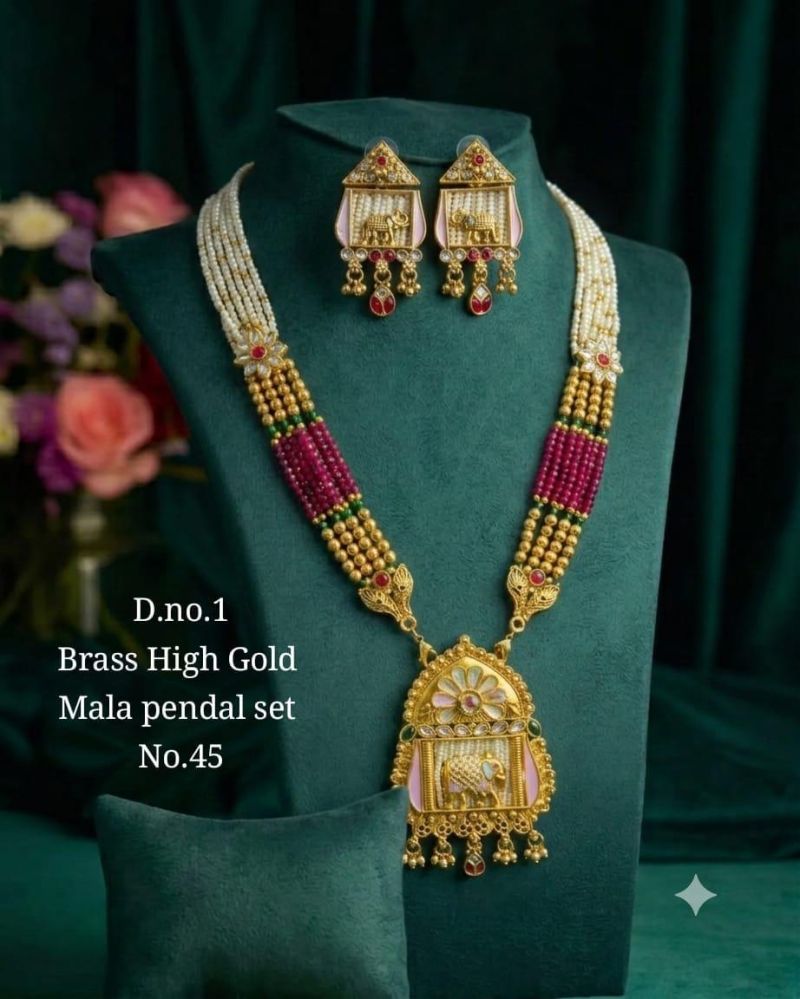 Amrah Wholesale Brass High Gold Mala Pandel Set 45 Brass Necklace Set - Amrah Wholesale