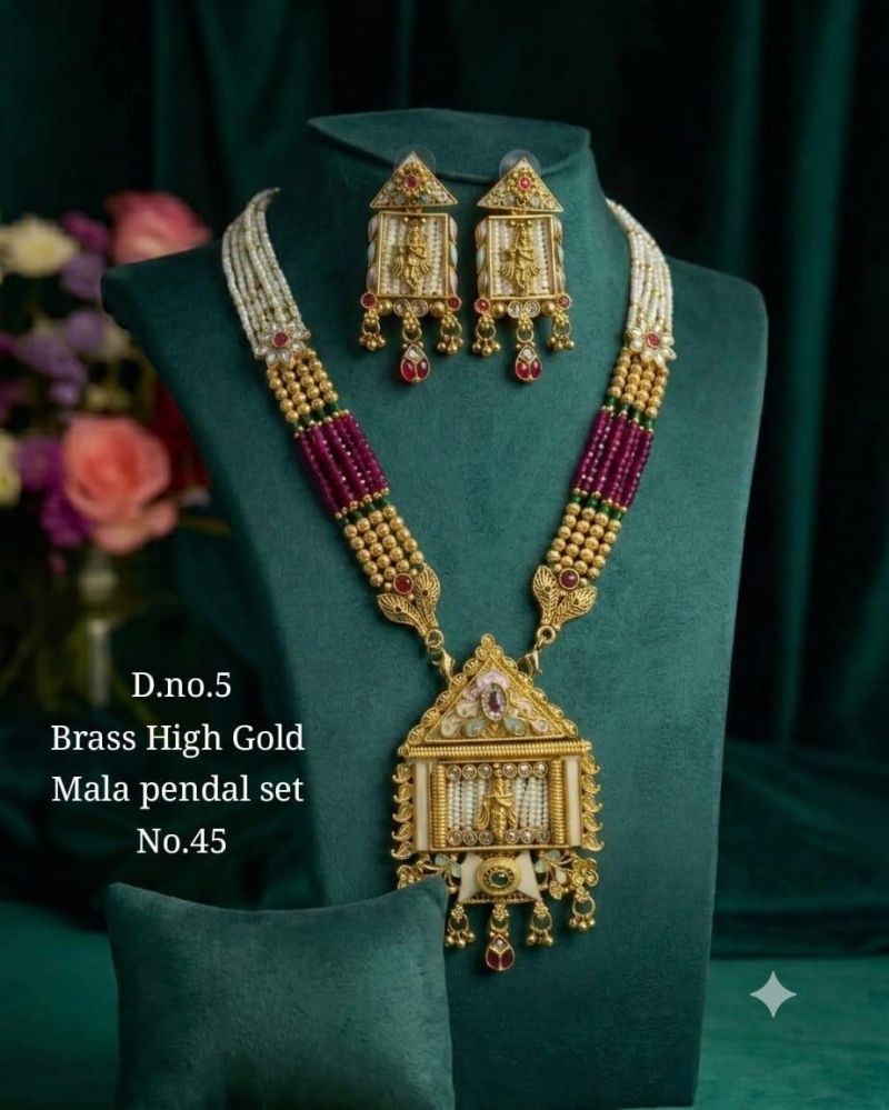Amrah Wholesale Brass High Gold Mala Pandel Set 45 Brass Necklace Set - Amrah Wholesale
