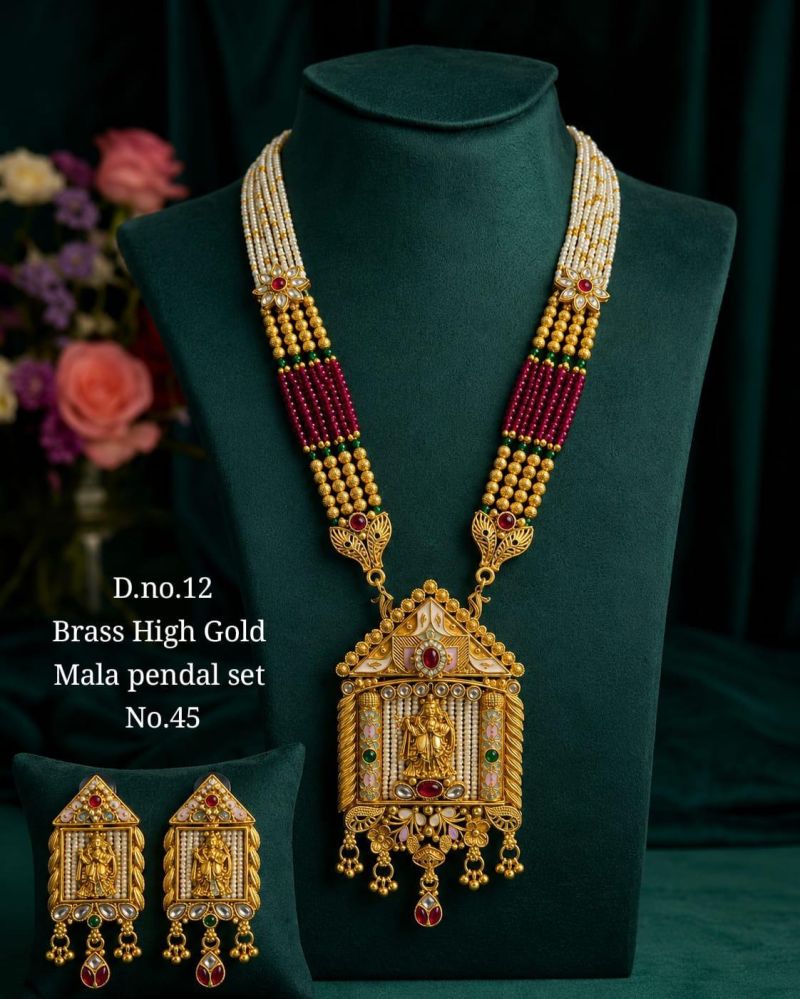 Amrah Wholesale Brass High Gold Mala Pandel Set 45 Brass Necklace Set - Amrah Wholesale