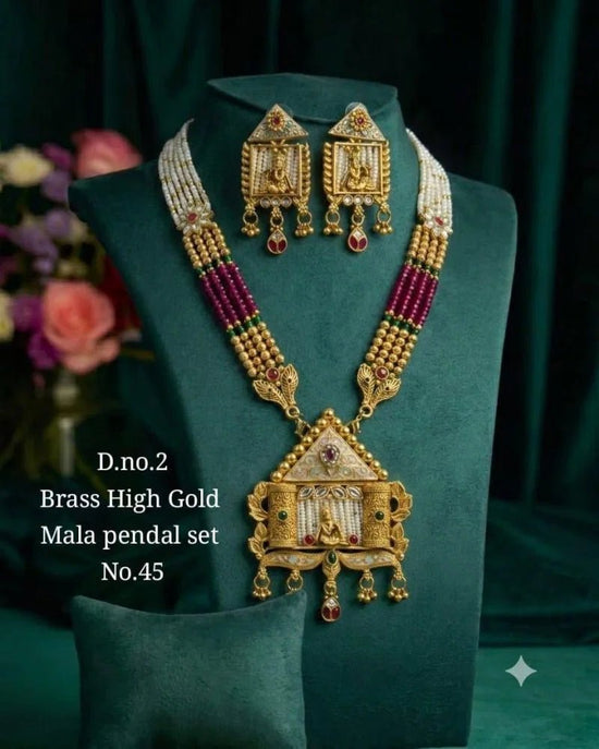 Amrah Wholesale Brass High Gold Mala Pandel Set 45 Brass Necklace Set - Amrah Wholesale