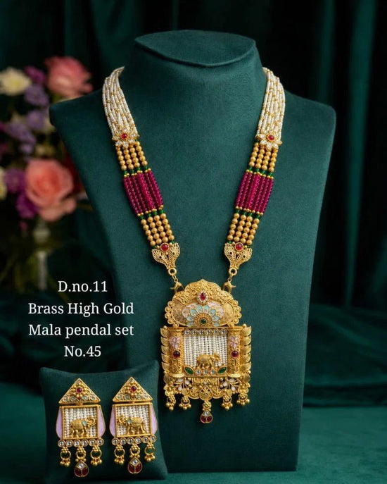 Amrah Wholesale Brass High Gold Mala Pandel Set 45 Brass Necklace Set - Amrah Wholesale