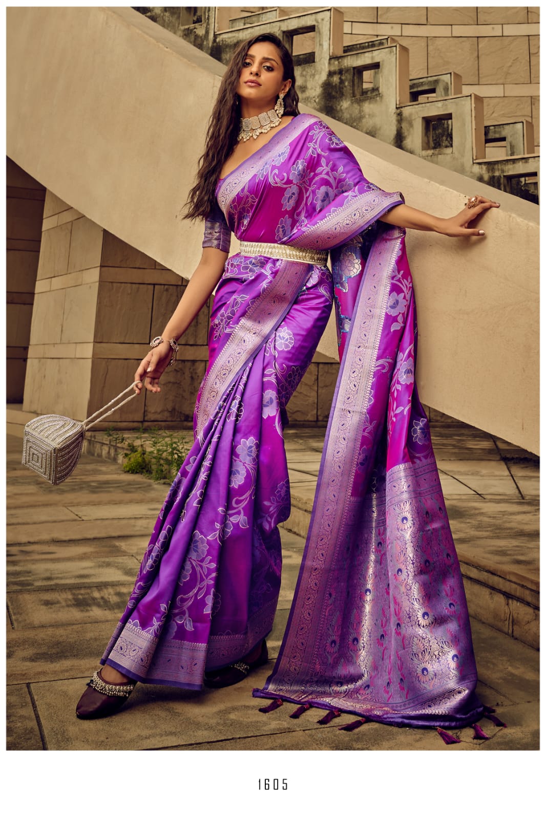 Amrah Wholesale Brasso 1600 Satin Brasso Saree