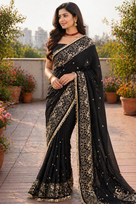 Amrah Wholesale Bt 446 Star Georgette Embroidered Saree - Amrah Wholesale