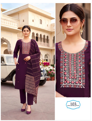Amrah Wholesale Butterfly Vol 3 Roman Silk Kurti Pant Dupatta Set