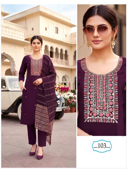 Amrah Wholesale Butterfly Vol 3 Roman Silk Kurti Pant Dupatta Set