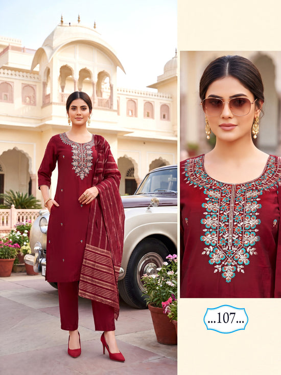 Amrah Wholesale Butterfly Vol 3 Roman Silk Kurti Pant Dupatta Set