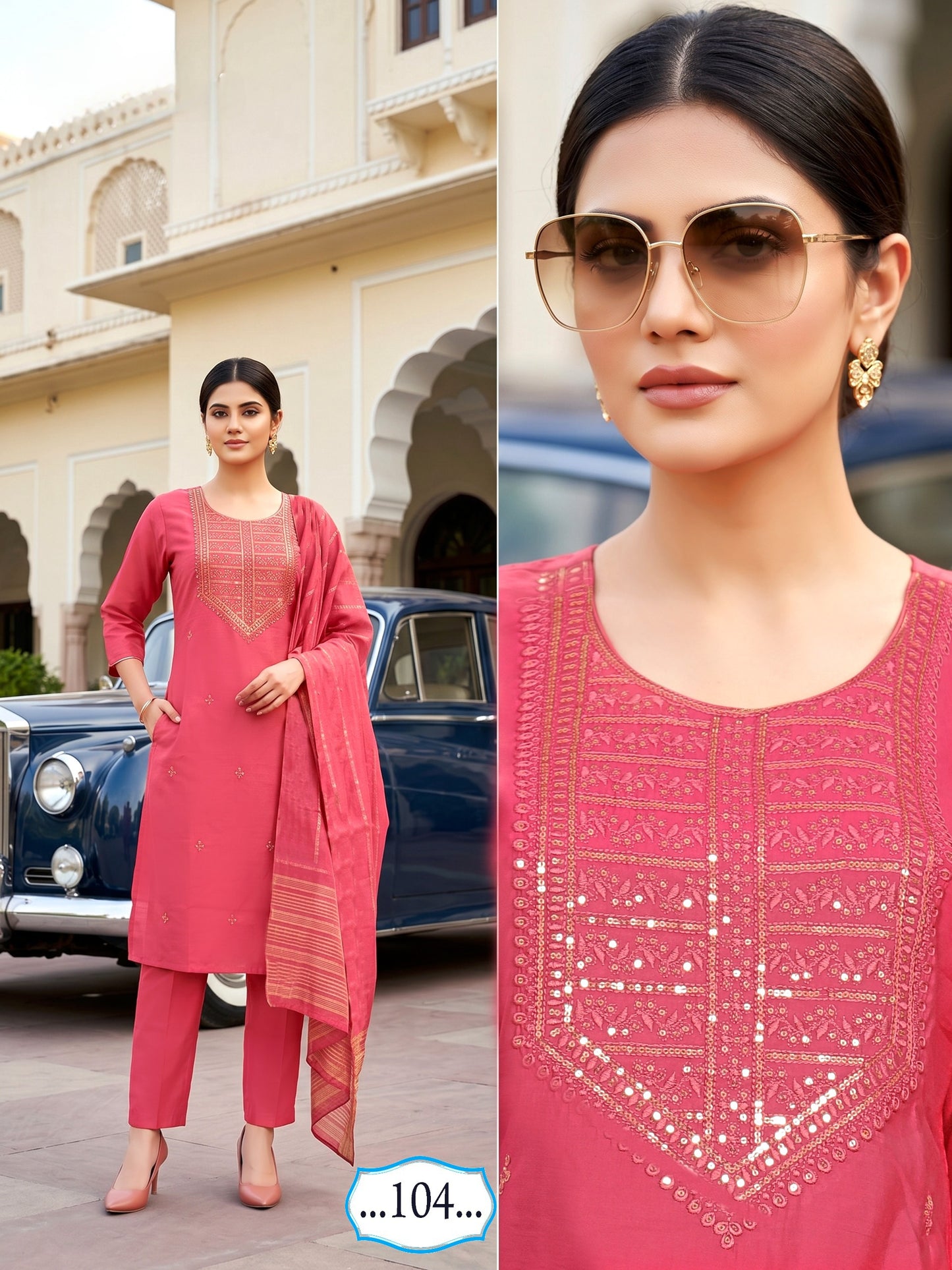 Amrah Wholesale Butterfly Vol 3 Roman Silk Kurti Pant Dupatta Set